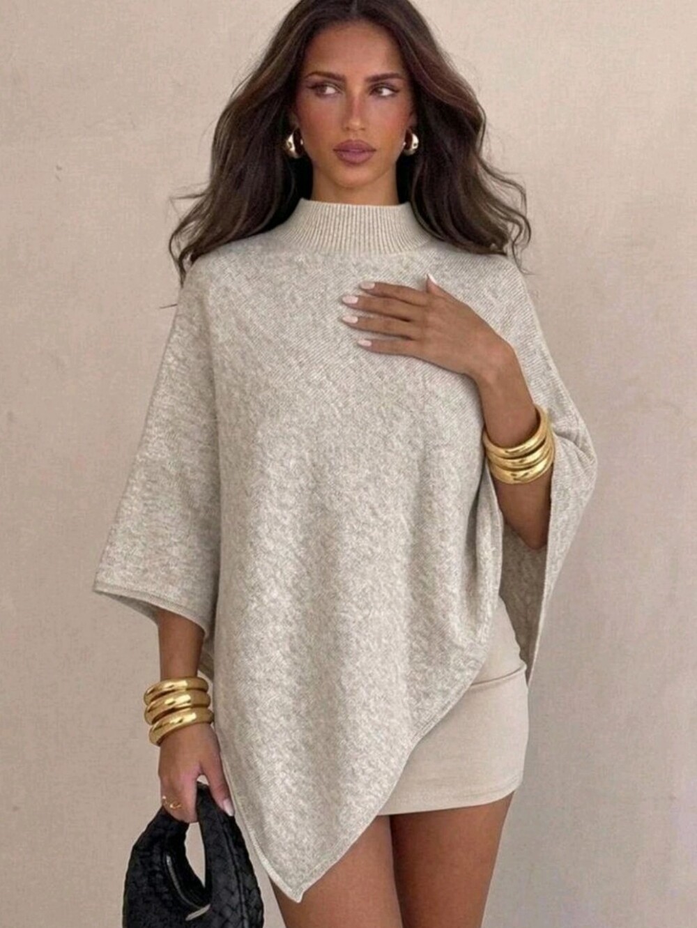 Women's Autumn/Winter New Shawl Cape Sweater, Khaki Color, Loose Fit